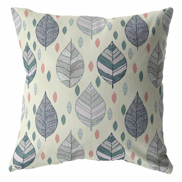 Palacedesigns 16 in. Dark Green Cream & Gray Leaves Indoor & Outdoor Throw Pillow PA3089582